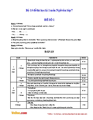 Bộ 15 đề thi học kì 1 môn Ngữ văn Lớp 7 (Có đáp án)